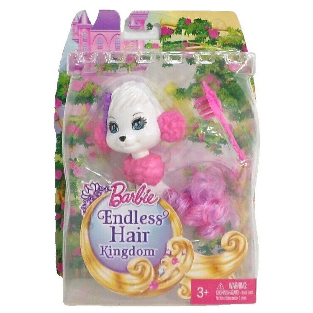 BARBIE Endless Hair Kingdom Pets white & pink dog MATTEL 2015 NEW, BOX DAMAGED